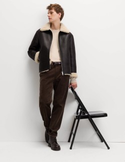 Faux Leather Aviator Jacket