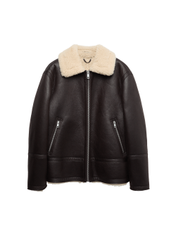 Faux Leather Aviator Jacket