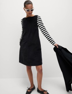 Splývavé manšestrové mini šaty z čisté bavlny