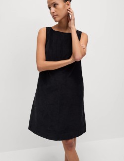 Splývavé manšestrové mini šaty z čisté bavlny