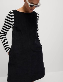 Splývavé manšestrové mini šaty z čisté bavlny