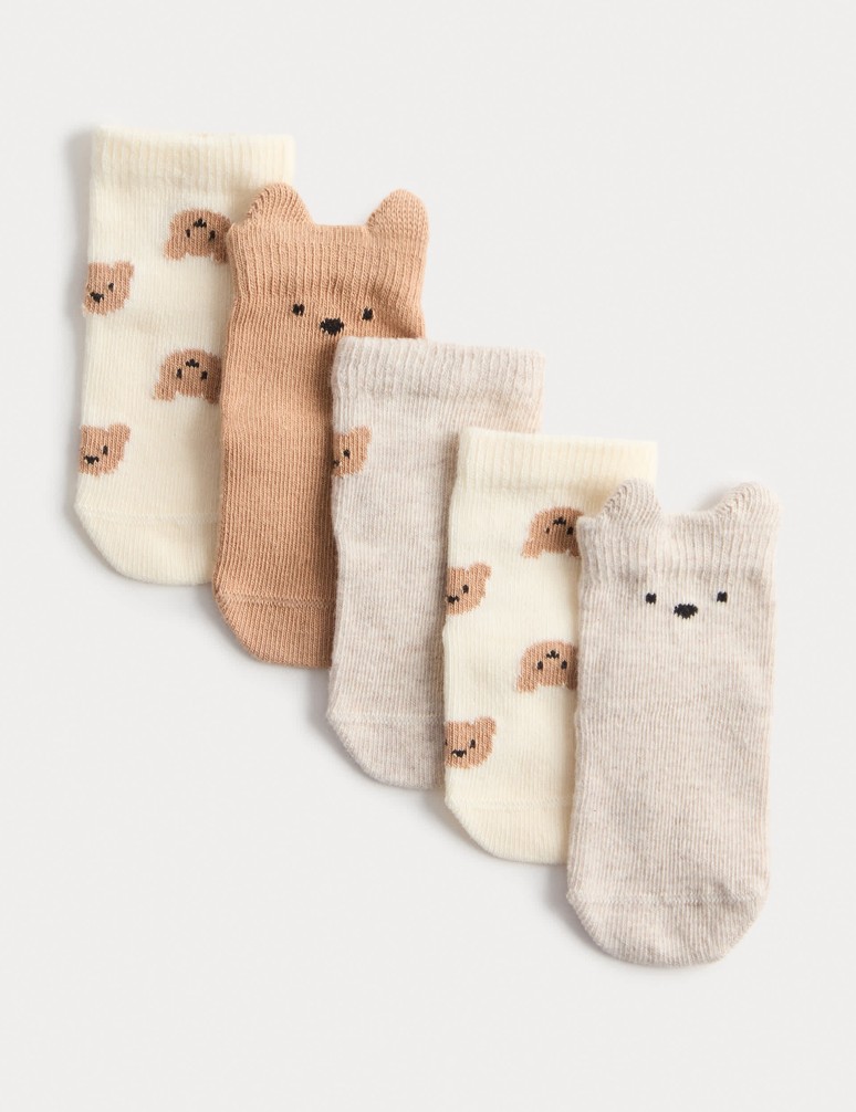5pk Cotton Rich Spencer Bear Socks (0-3 Yrs)