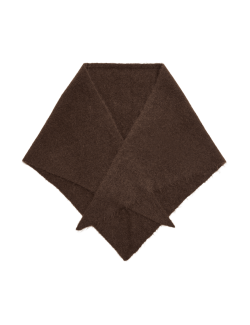 Knitted Textured Triangle Scarf with Wool