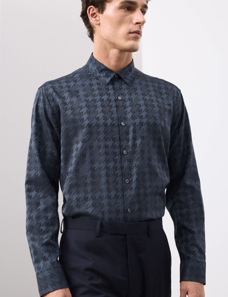 Regular Fit Cotton Rich Houndstooth Shirt