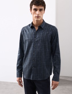 Regular Fit Cotton Rich Houndstooth Shirt