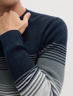 Cotton Blend Ribbed Striped Jumper