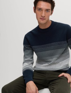 Cotton Blend Ribbed Striped Jumper