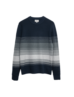 Cotton Blend Ribbed Striped Jumper