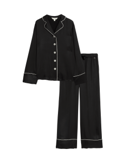 Saténová pyžamová souprava s klopami