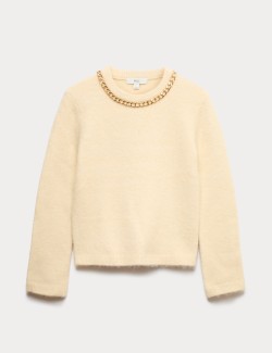 Chain Detail Crew Neck Jumper with Wool
