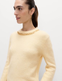 Chain Detail Crew Neck Jumper with Wool