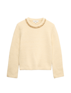 Chain Detail Crew Neck Jumper with Wool