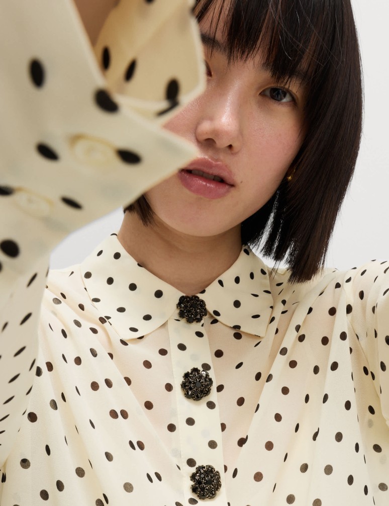 Polka Dot Embellished Button Detail Shirt