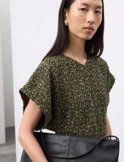 Beaded V-Neck Mini Fitted Shift Dress