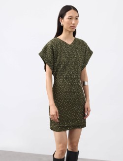 Beaded V-Neck Mini Fitted Shift Dress