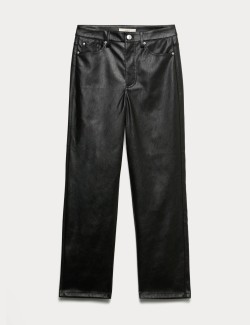 Faux Leather Straight Leg Trousers