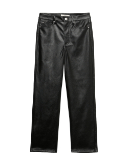 Faux Leather Straight Leg Trousers