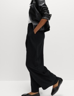 Triple Pleat Wide Leg Trousers