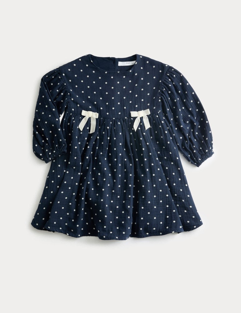Cotton Rich Polka Dot Dress (1-8 Yrs)