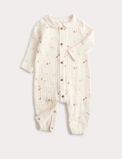 Kombinéza z čisté bavlny s límečkem a motivem listů (0-12 měsíců)