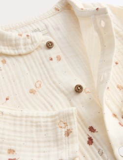 Kombinéza z čisté bavlny s límečkem a motivem listů (0-12 měsíců)