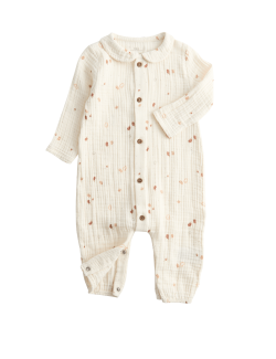 Kombinéza z čisté bavlny s límečkem a motivem listů (0-12 měsíců)