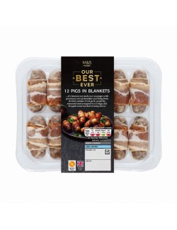 12 vepřových koktejlových párků zabalených v uzené prorostlé slanině