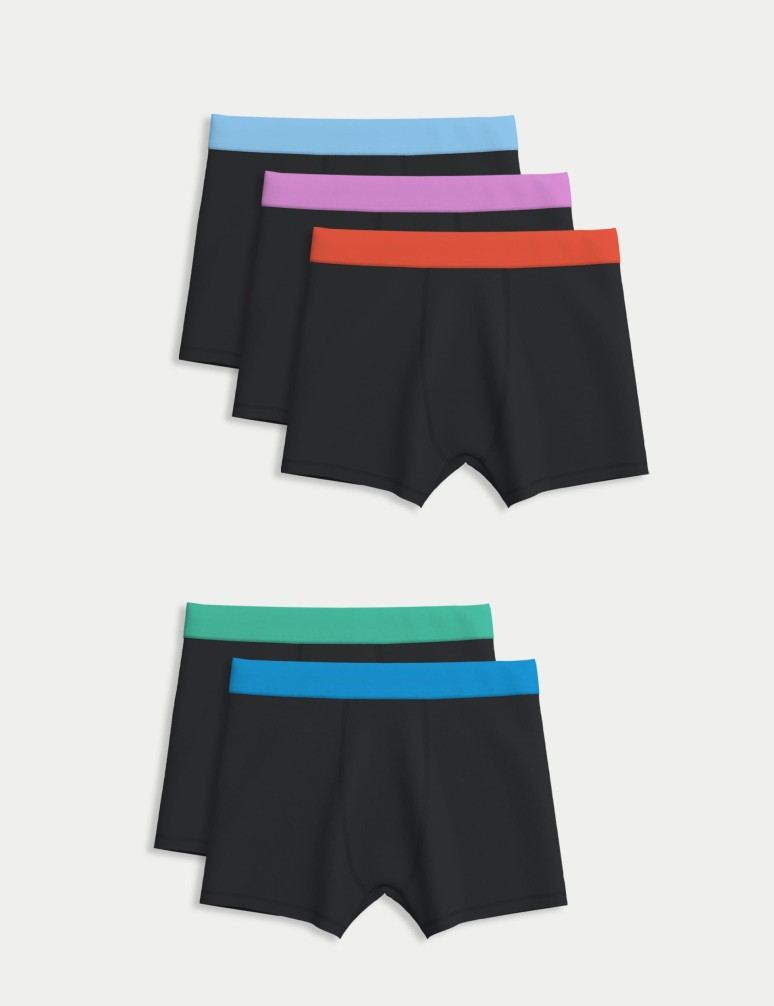 5pk Cotton with Stretch Coloured Waistband Trunks (5-16 Yrs)