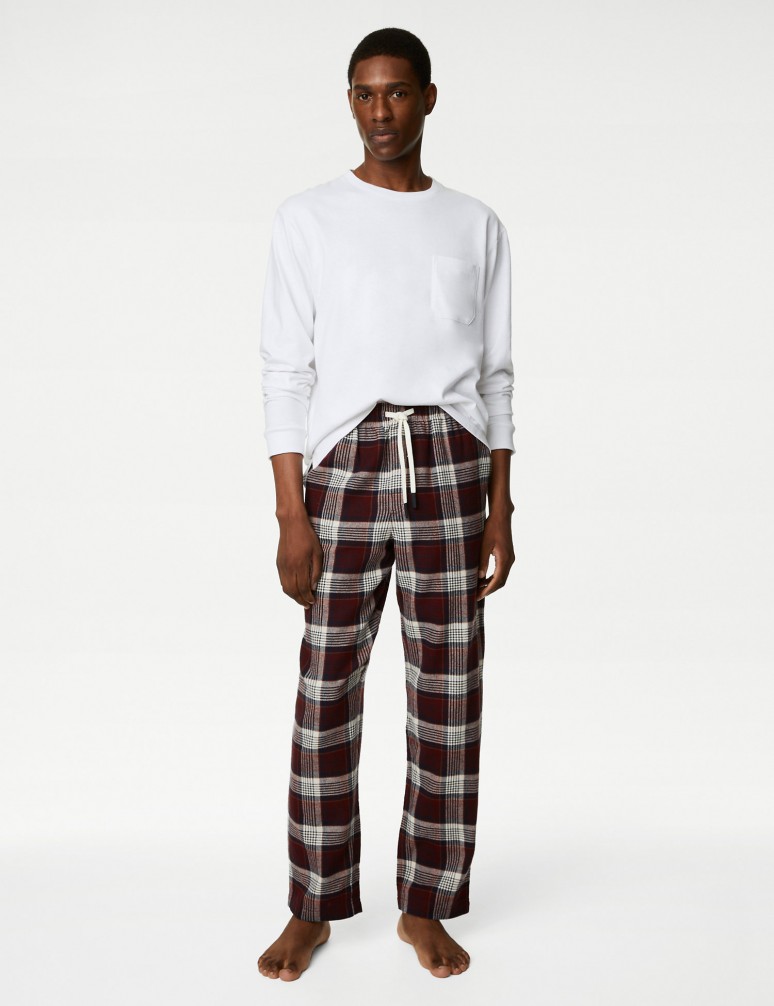 Brushed Cotton Checked Loungewear Bottoms