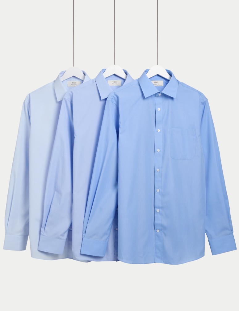 3pk Regular Cotton Blend Long Sleeve Shirts