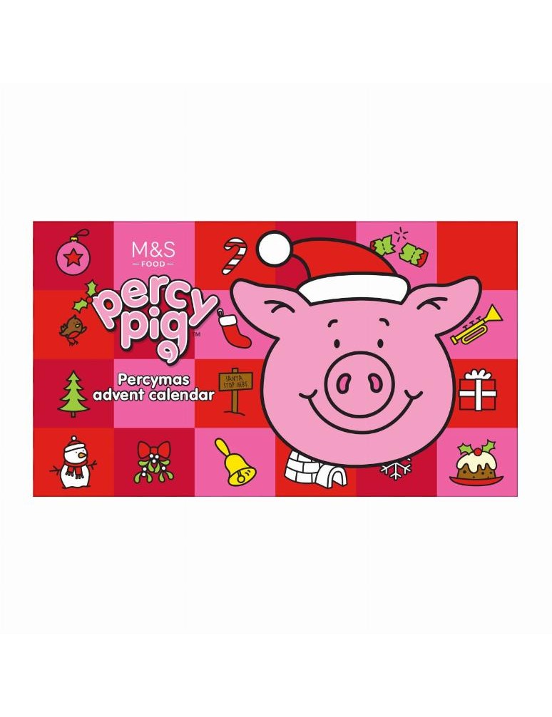 Adventní kalendář se sáčkem měkkých ovocných žvýkacích bonbónů Percy Pig™ s ovocnými šťávami a 24 formovanými kousky mléčné čoko