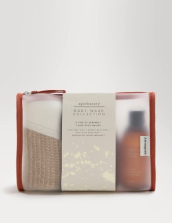 Sada 3 hydratačních sprchových krémů z kolekce Apothecary – 3× 150 ml + peelingová mycí houbička a toaletní taštička