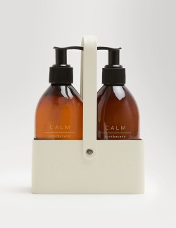 Sada tekutého mýdla a mléka na ruce a tělo řady Calm z kolekce Apothecary pro zklidnění + plechová krabička – 2× 250 ml