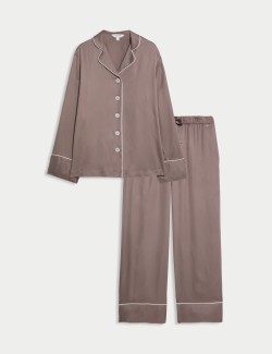 Saténová pyžamová souprava s klopami