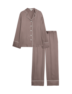 Saténová pyžamová souprava s klopami