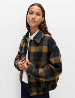 Kostkovaná bunda Bomber s límcem a vlnou