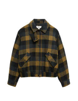 Kostkovaná bunda Bomber s límcem a vlnou