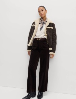 Semišová letecká bunda s límečkem a knoflíky, z umělé ovčí vlny