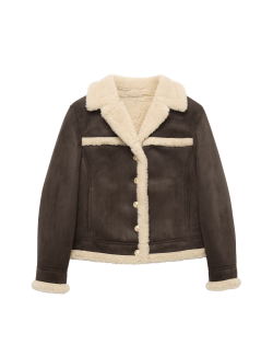 Semišová letecká bunda s límečkem a knoflíky, z umělé ovčí vlny