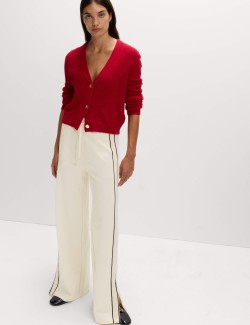 Žerzejové kalhoty s proužkem po stranách a širokými nohavicemi