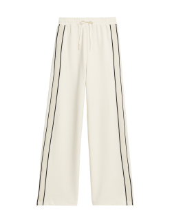 Žerzejové kalhoty s proužkem po stranách a širokými nohavicemi