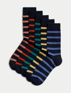 Pruhované ponožky se zesíleným chodidlem a vysokým podílem bavlny, 5 párů
