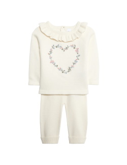 2dílné pletené outfit s květinovým vzorem a srdíčky (0-12 měsíců)