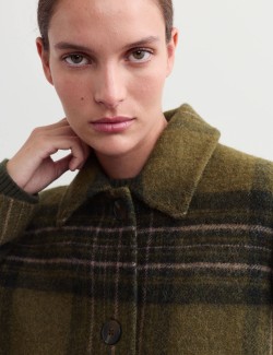 Kostkovaný kabát z čisté vlny