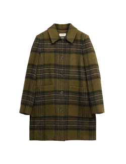 Kostkovaný kabát z čisté vlny