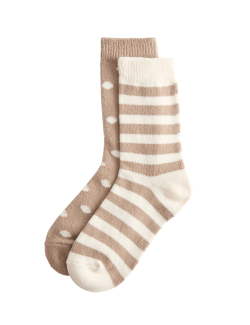 Pohodlné puntíkované kotníkové ponožky s proužky a puntíky, sada 2 ks