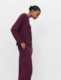 Pyžamový top se saténovým lemem a dlouhými rukávy