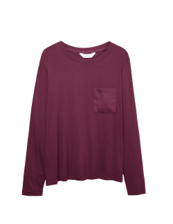 Satin Trim Long Sleeve Pyjama Top