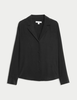 Propínací halenka s límečkem z čistého hedvábí