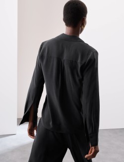 Propínací halenka s límečkem z čistého hedvábí